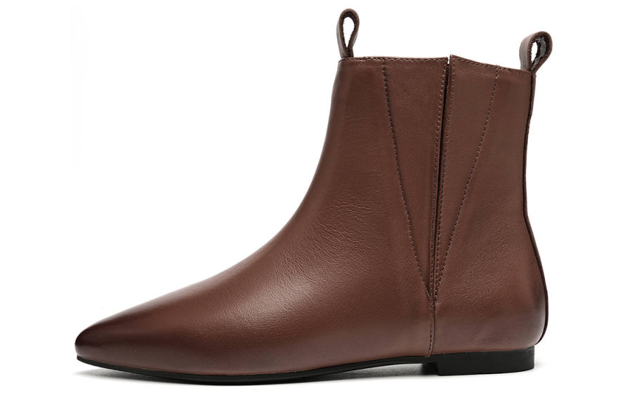 EBLAN Cow Leather Fleece Lined Pointed Toe Ankle Boots Women's Brown