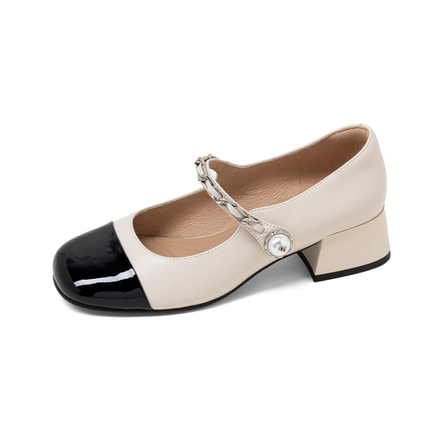 COMELY Sheepskin Chunky Heel Mary Jane Shoes 4cm Women's