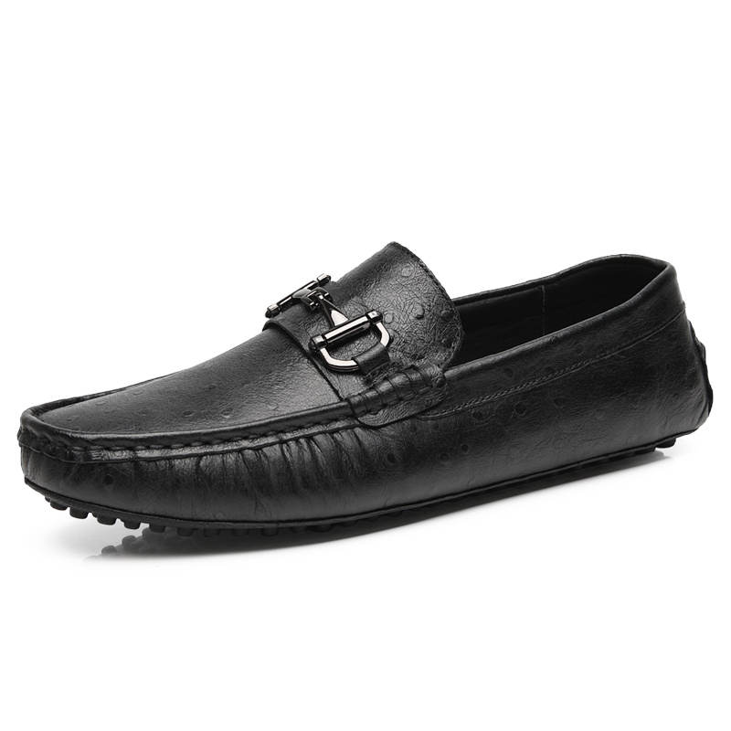 YIMINU Top Grain Cow Leather Gommino Loafers Men's Black
