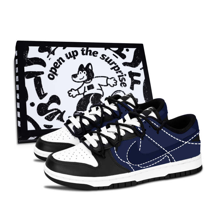 Nike Nike Dunk Black White, Ink Blue Simple Line Abrasion Resistant Abrasion Resistant Low top Skateboard Shoes Unisex