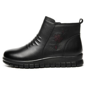 AOKANG Cow Leather Fleece Lined Thermal High Top Insulated Casual Shoes Ankle Boots Women's Black