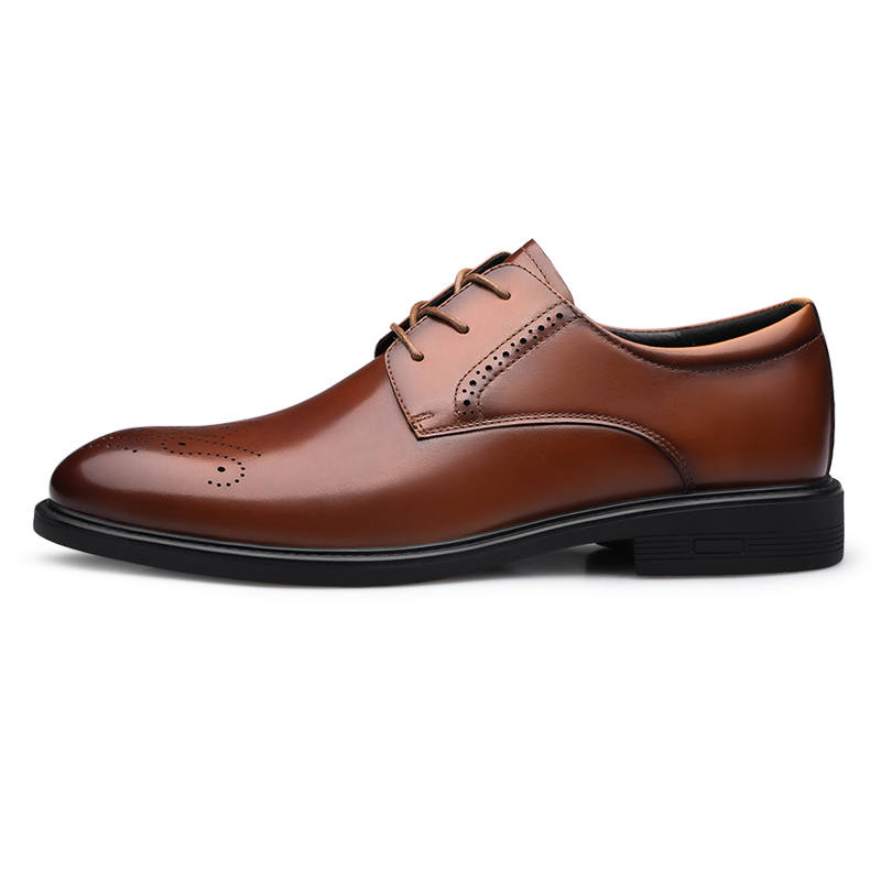 YINGLUNQISHI Top Grain Cow Leather Dress Shoes Men's Brown