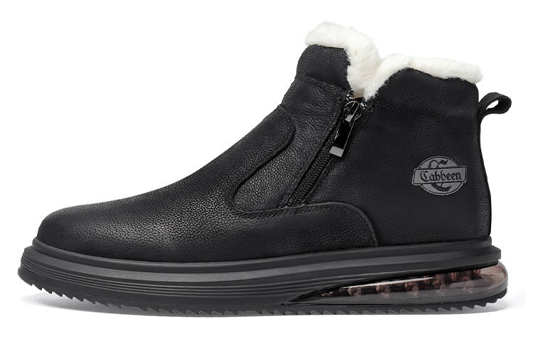 Cabbeen Cabbeen Basic Trendy Top Grain Cow Leather Slip Resistant Thermal Slip Resistant Thermal Crew Snow Boots Men's Black