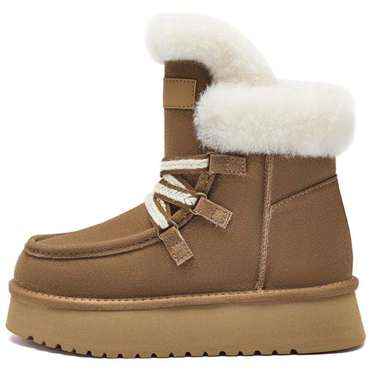 AGSDON Cow Suede Thermal Thickened And Fleece Lined Outerwear Northeast Insulated Shoes Fashion Short Snow Boots