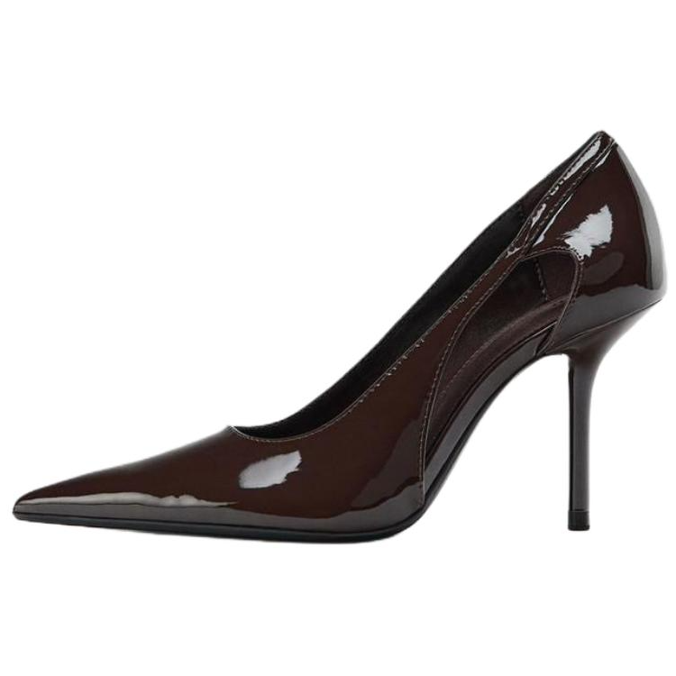 ZARA Pu Slim Heel High Heels 9.5cm Women's Chocolates Brown