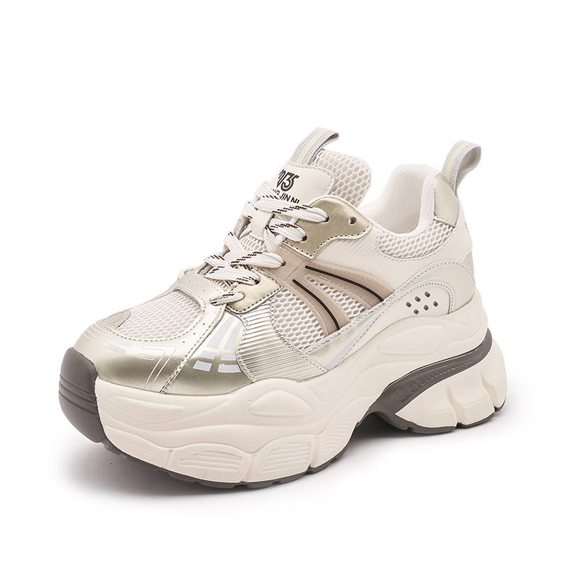 MILANLIANGE Height Increasing Abrasion Resistant Low top Chunky Sneakers 8cm Women's Gold