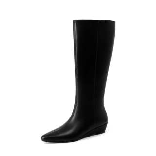 Echo&yolo Cow Split Leather Knee high Boots 4cm Women's Black