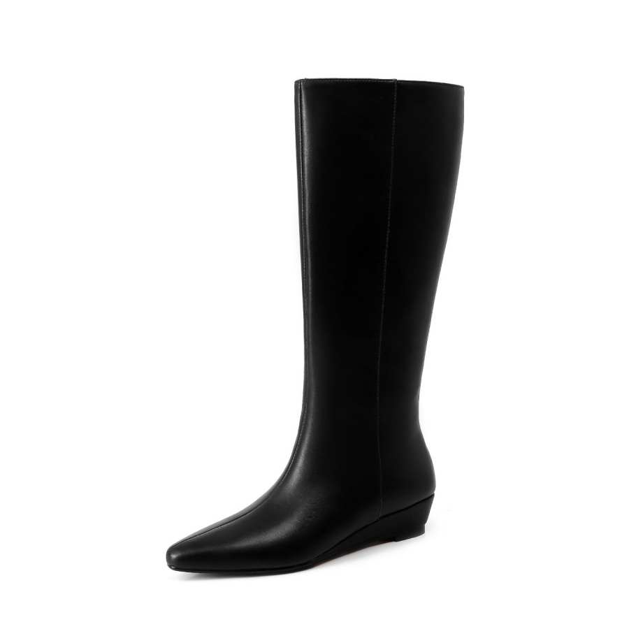 Echo&yolo Cow Split Leather Knee high Boots 4cm Women's Black