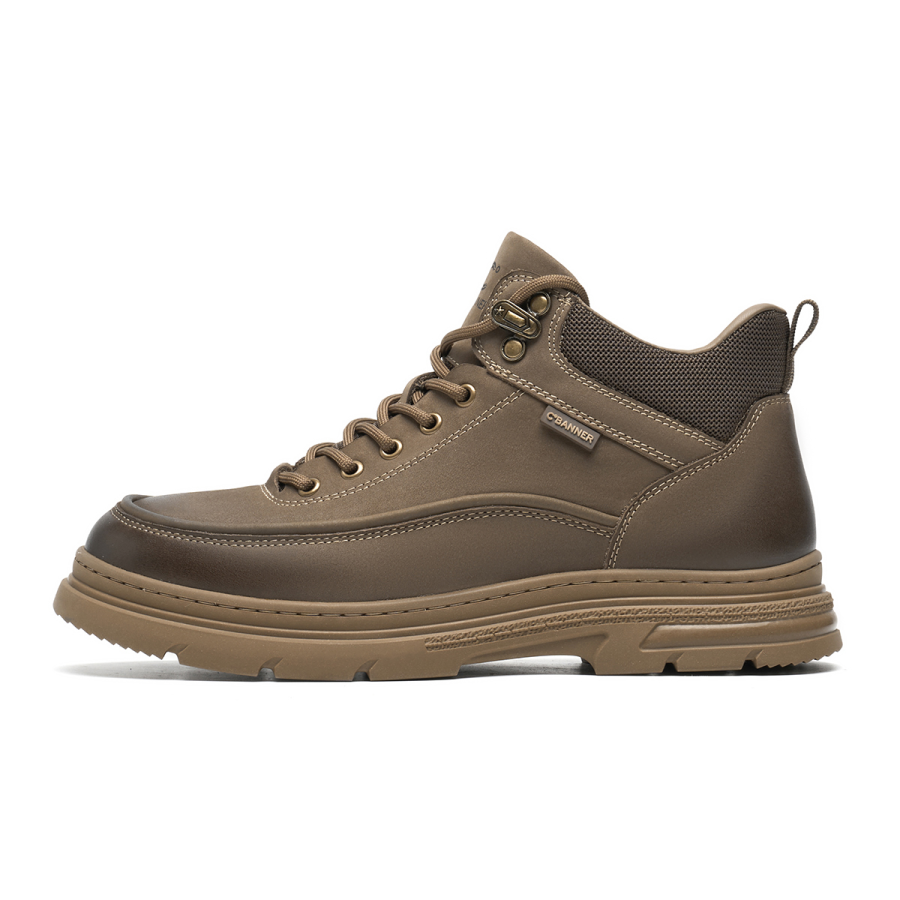 C°BANNER Cow Leather Fashion Fleece Lined Casual Mid top Skateboard Shoes Men's Khaki
