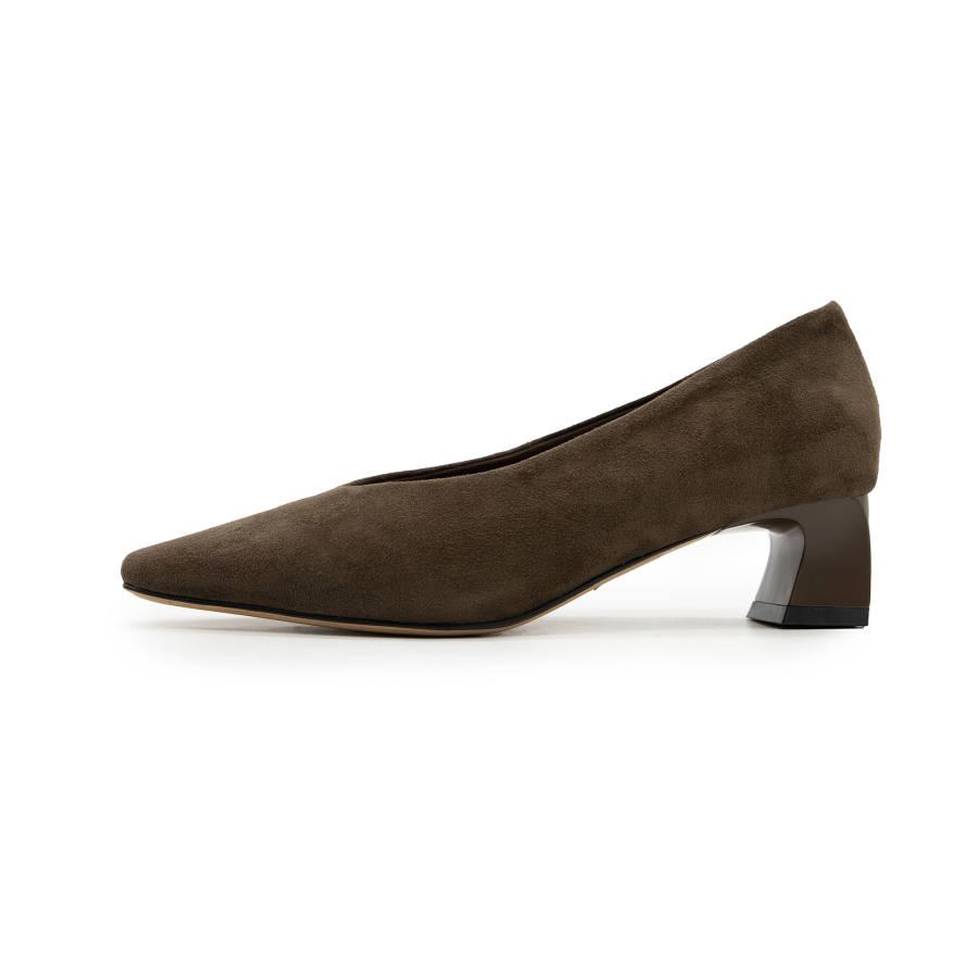 FED Sheep Suede Block Heel High Heels 4cm Women's Coffee