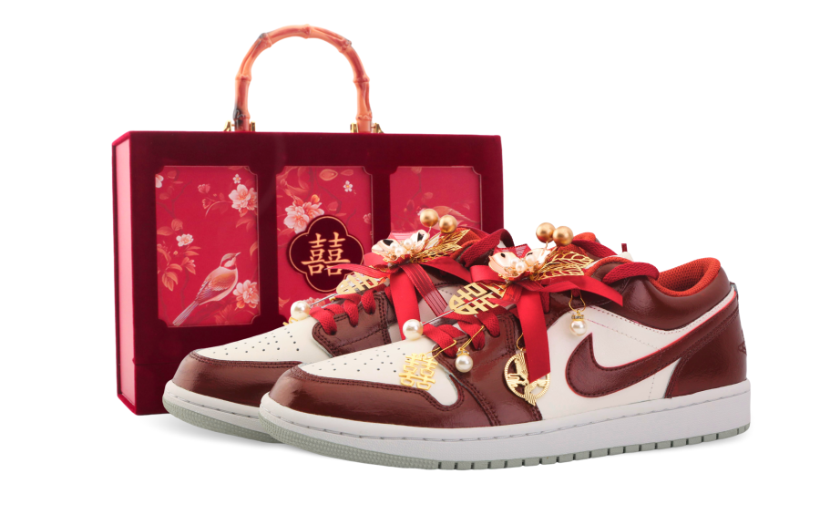 Jordan Jordan Air Jordan 1 Drippy Love Forever Leather Abrasion Resistant Low top Basketball Shoes Unisex Red