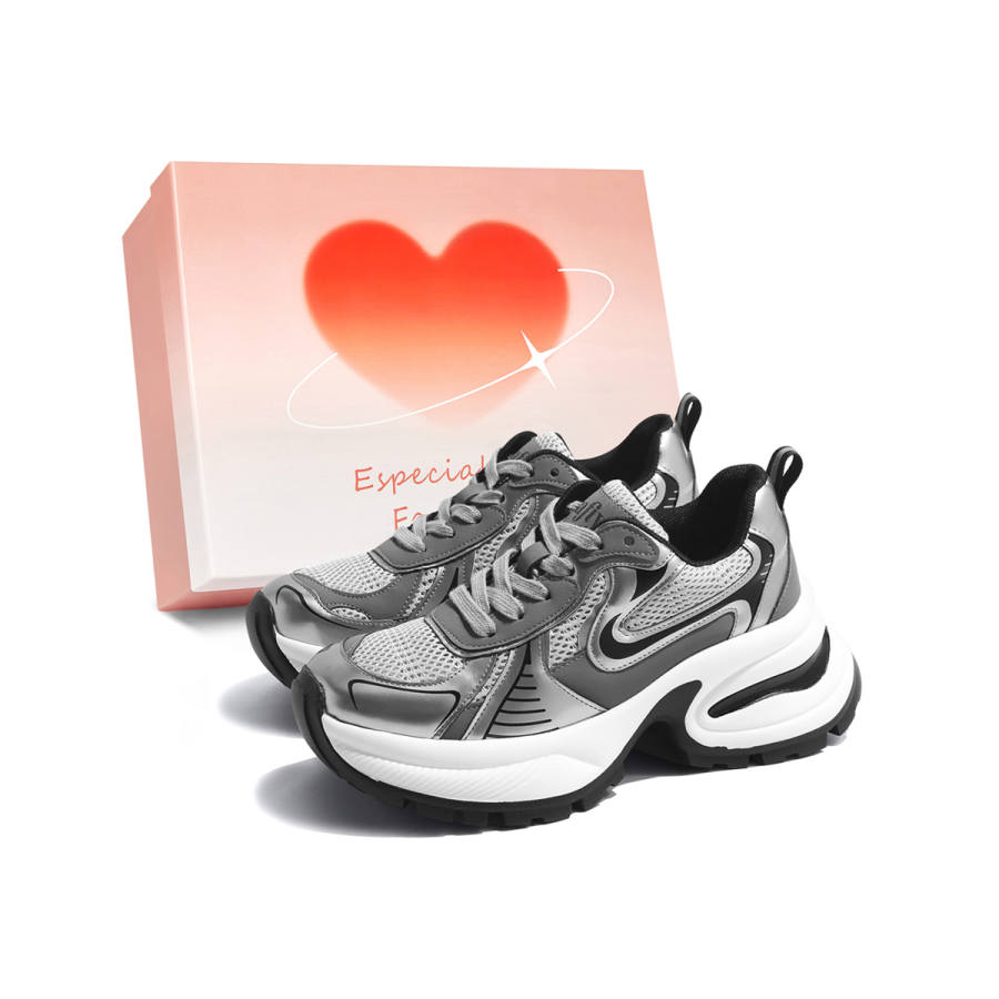 Safiya Cow Split Leather Low top Chunky Sneakers Women's Gray