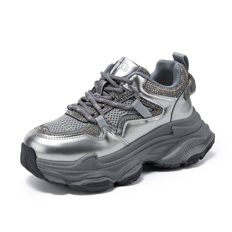 La Chapelle Cushioning Slip Resistant Abrasion Resistant Low top Chunky Sneakers Women's Gunmetal