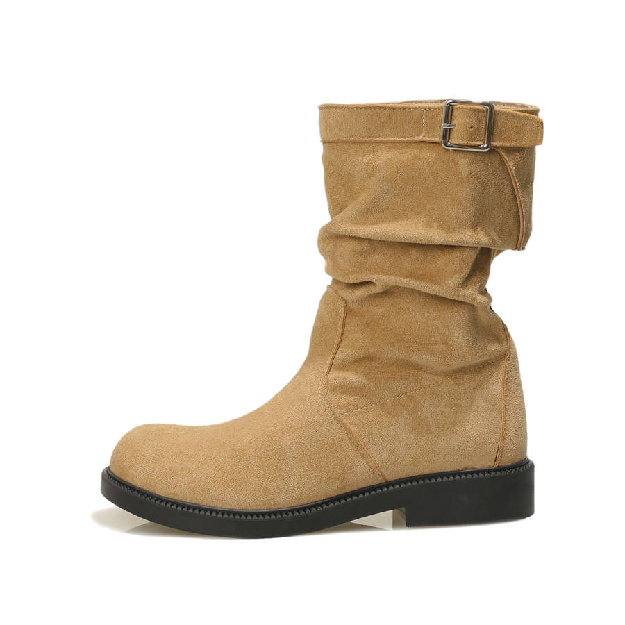 BOJUEMAO Cow Suede Ankle Boots Women's Khaki