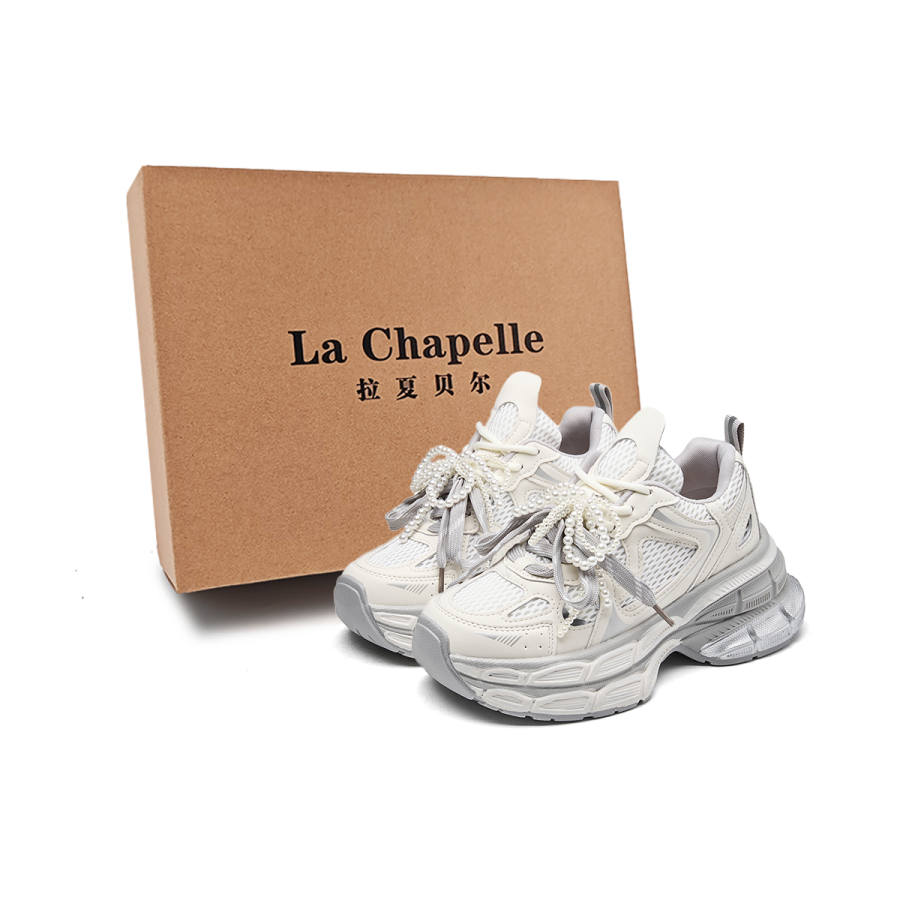La Chapelle Future Girlish, White Chocolate Mecha Style, Minimalist Versatile White Sneakers Low top Chunky Sneakers