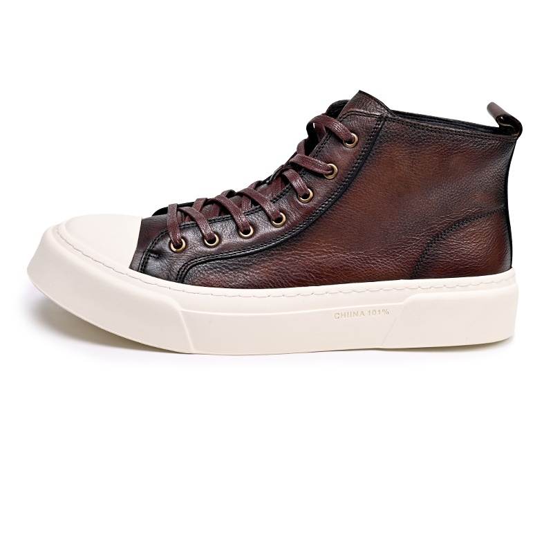 Brounvanm Top Grain Cow Leather High top Skateboard Shoes Men's