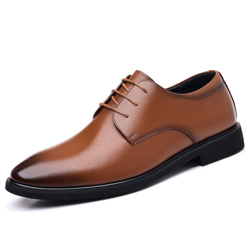 CITONGXIANSHENG Cow Split Leather Dress Shoes Men's Tea Brown