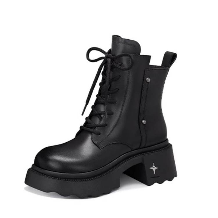 JESSICA SOPHIA Calfskin Lace Up Fleece Lined Ankle Boots Women's