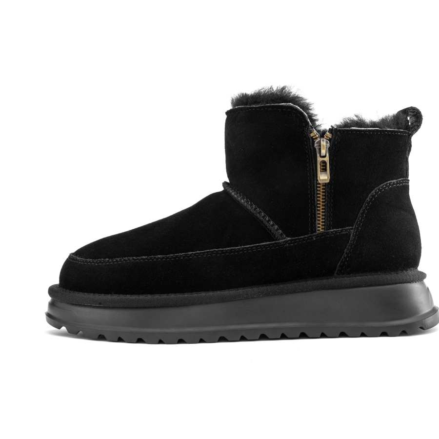 AOKANG AOKANG Cow Split Leather Short Snow Boots Men's Black