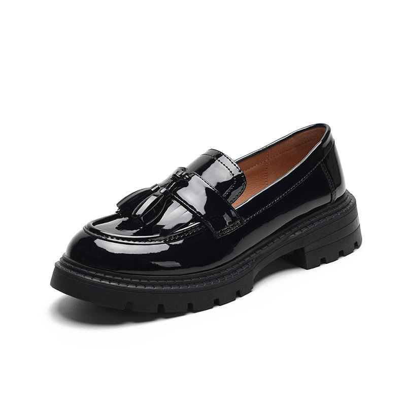 JIUXINGDAO Patent Leather Loafers Women's Black