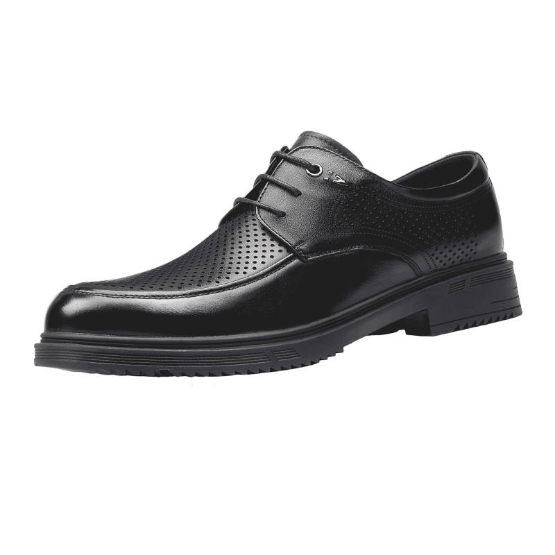 GOG Top Grain Cow Leather Breathable Business Casual Shoes Men's Black