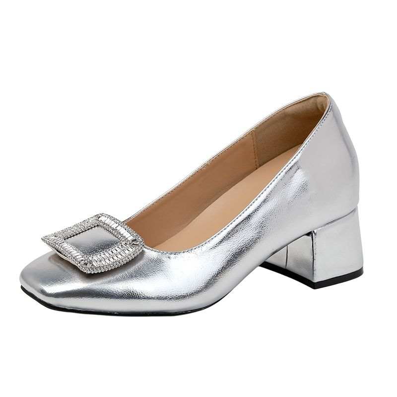 ZUOMILUO Microfiber Leather Chunky Heel High Heels Women's Silver