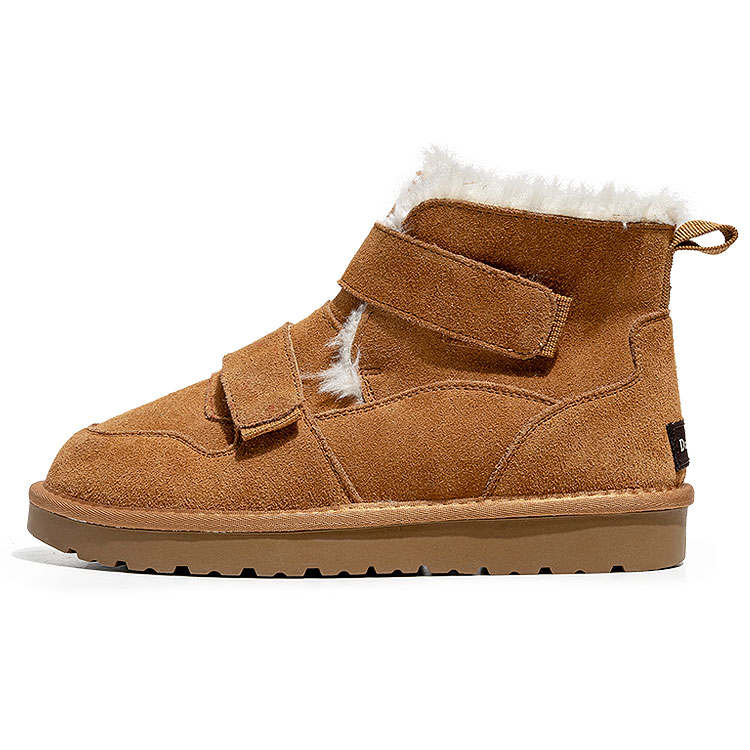 KAQIAODI Cow Suede Thickened And Fleece Lined Buckles Platform Height Increasing Short Snow Boots Unisex Brown