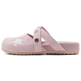 HERLOOK Closed Toe Slippers Women's Floral Embroidery Lace Up Platform Slip on