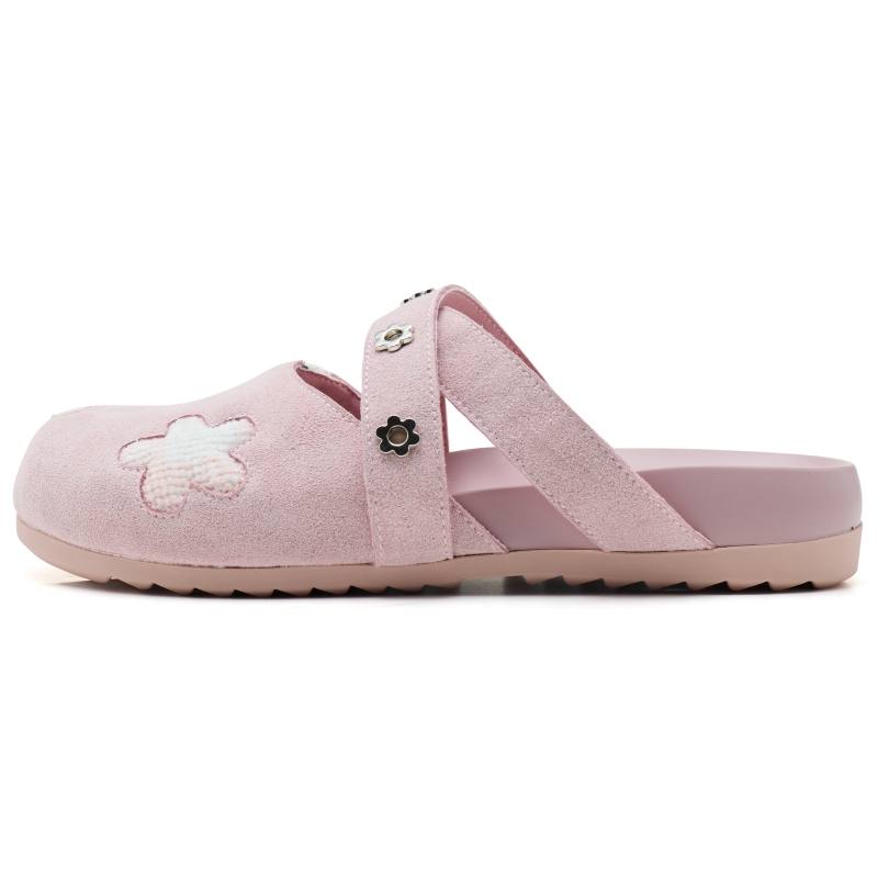 HERLOOK Closed Toe Slippers Women's Floral Embroidery Lace Up Platform Slip on