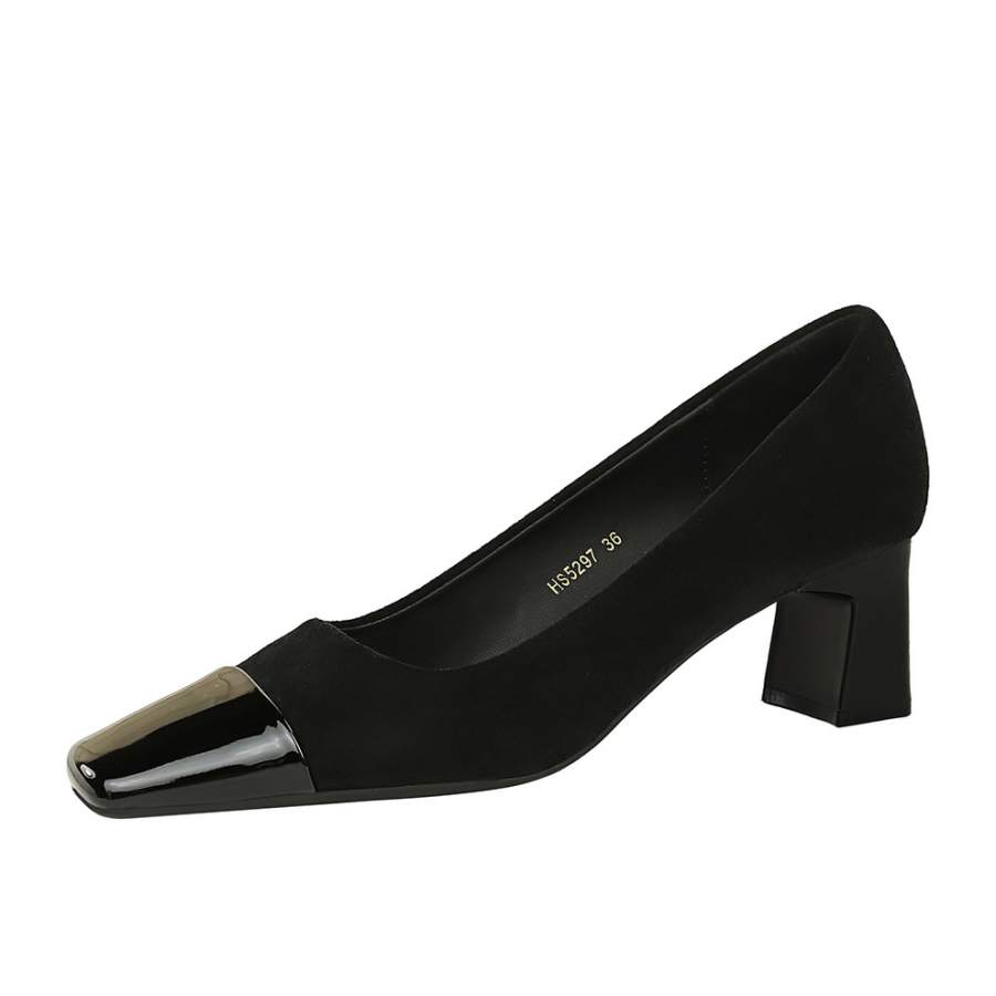 Bamiti Like Walking On A Level Surface Microfiber Leather Chunky Heel High Heels 5CM Women's