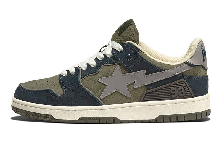 A BATHING APE A BATHING APE SK8 STA Cow Leather Stylish Skateboarding Shoes Women's Olive Green