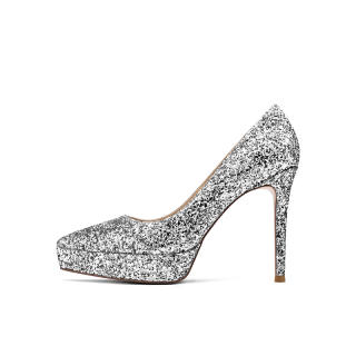 JOOC Leather Slim Heel High Heels 11cm Women's Silver
