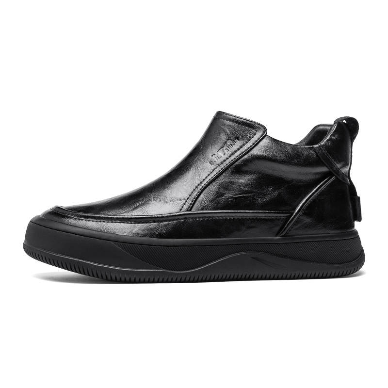 G.N.SHIJIA Artistic Style Fashion Platform Soft Sole Soft And Comfortable Fleece Lined Ankle Boots 4cm Men's Black