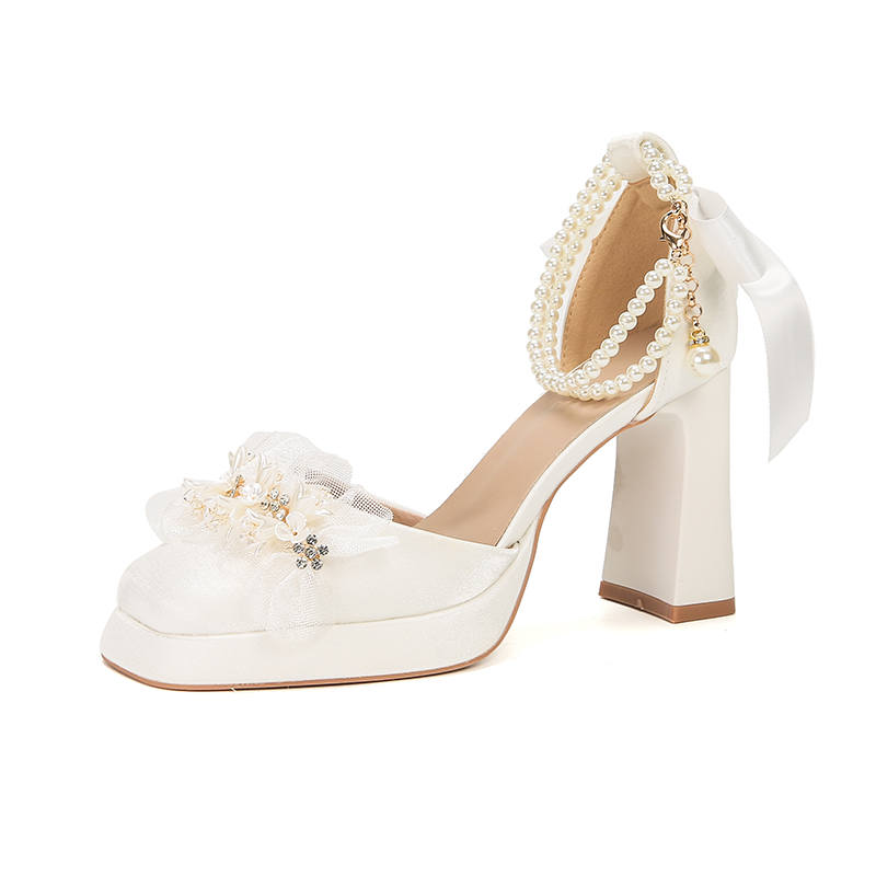 Zubumei Silk Chunky Heel High Heels Women's