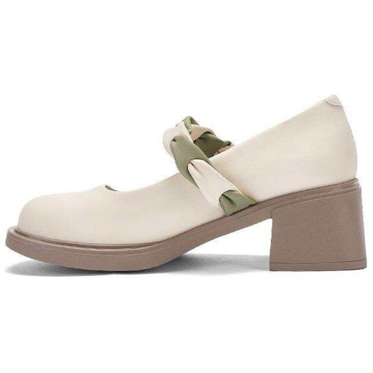 DAPHNE PU Synthetic Leather Chunky Heel Mary Jane Shoes 6.5cm Women's Apricot