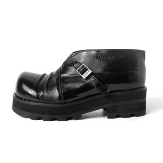 HUANXIANGZHE Original Design Round Tip Derby Shoes Platform Height Increasing Leather Shoes Men's Black