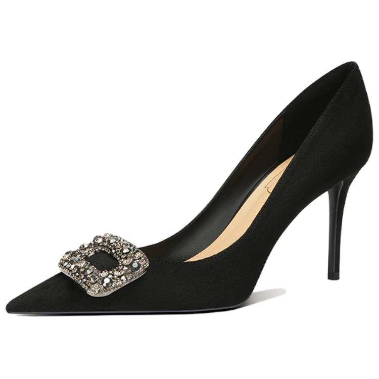 Zubumei Suede Slim Heel High Heels Women's Black