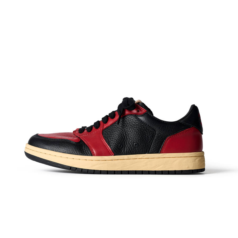 PIPG Top Grain Cow Leather Cushioning, Wear Resistant Low top Skateboard Shoes Unisex Black Red