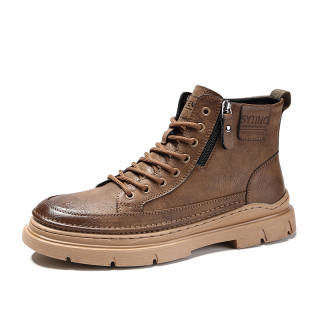 AIBAOLUO Cow Split Leather Short Combat Boots Men's