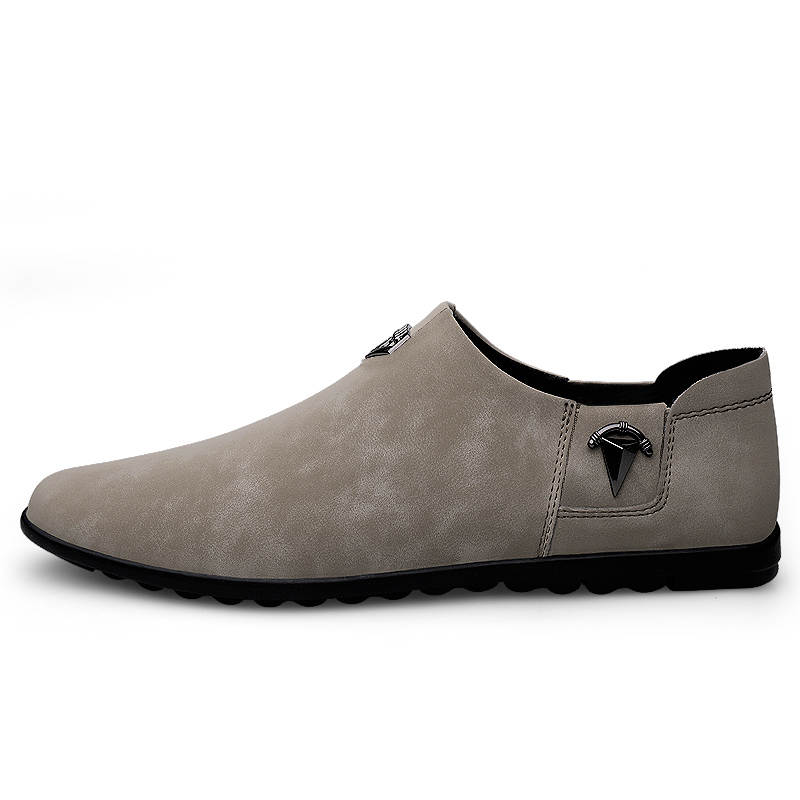 YINGLUNQISHI Top Grain Cow Leather Casual Shoes Men's Khaki