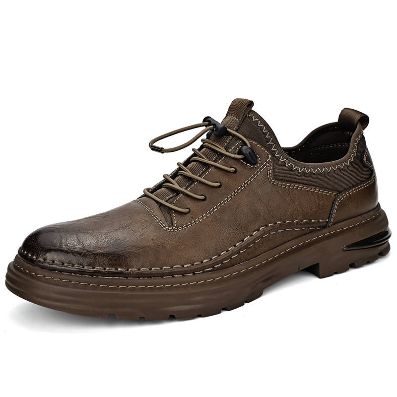 Laoks Casual Leather Shoes Men's Low Top Khaki/Black