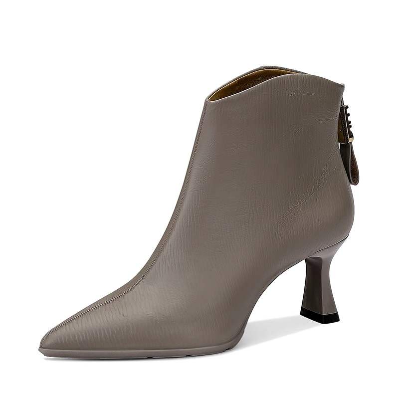 JESSICA SOPHIA Cow Leather Sheepskin Ankle Boots 6CM Women's