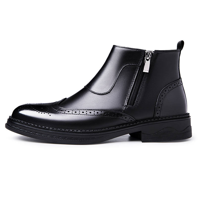 GONGNIULEITING Top Grain Cow Leather Ankle Boots 3.5cm Men's Black