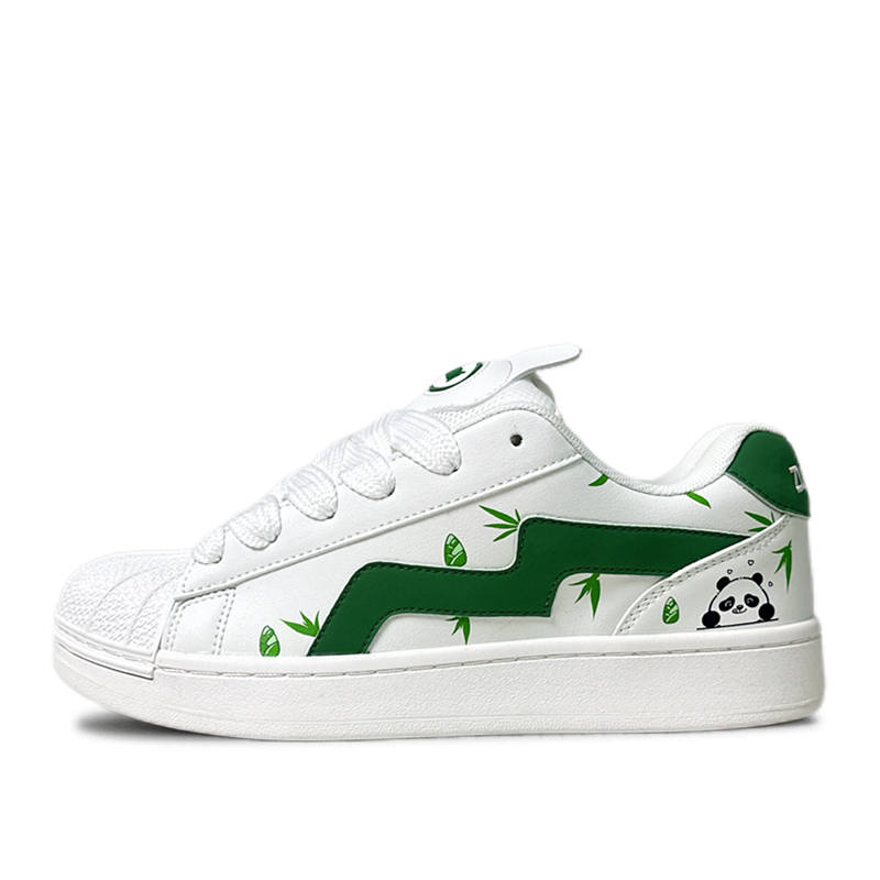 ZUIBANG Microfiber Leather Low top Skateboard Shoes Unisex White Green