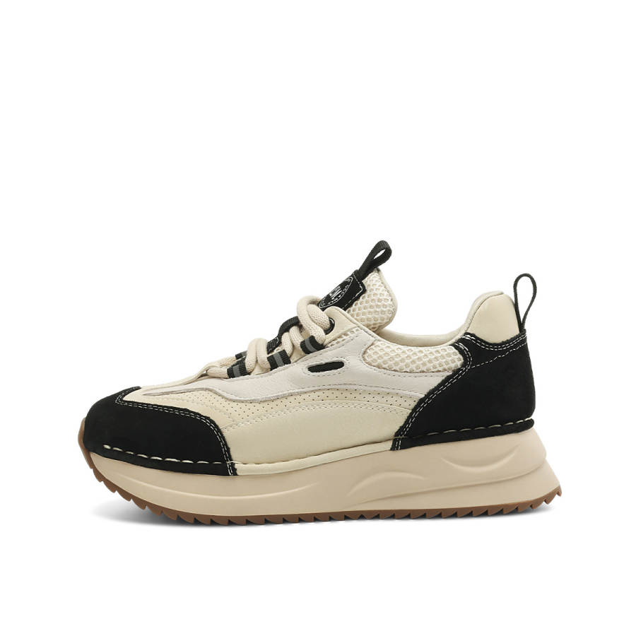 OCCAMAN Cow Leather, Textile Breathable Lightweight Height Increasing Low top Chunky Sneakers Women's Black