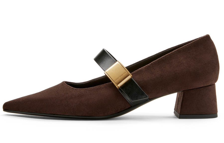 CHARLES&KEITH Small Ck Textile, Synthetic Leather Chunky Heel Mary Jane Shoes 4cm Women's Multicolor