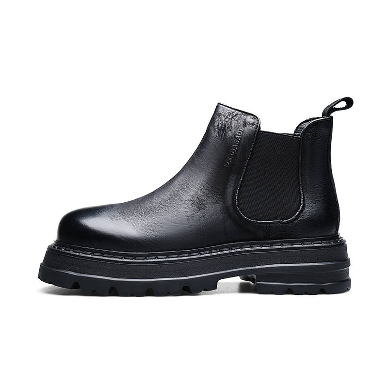 PARDASAUL Top Grain Cow Leather Short Chelsea Boots Men's Black