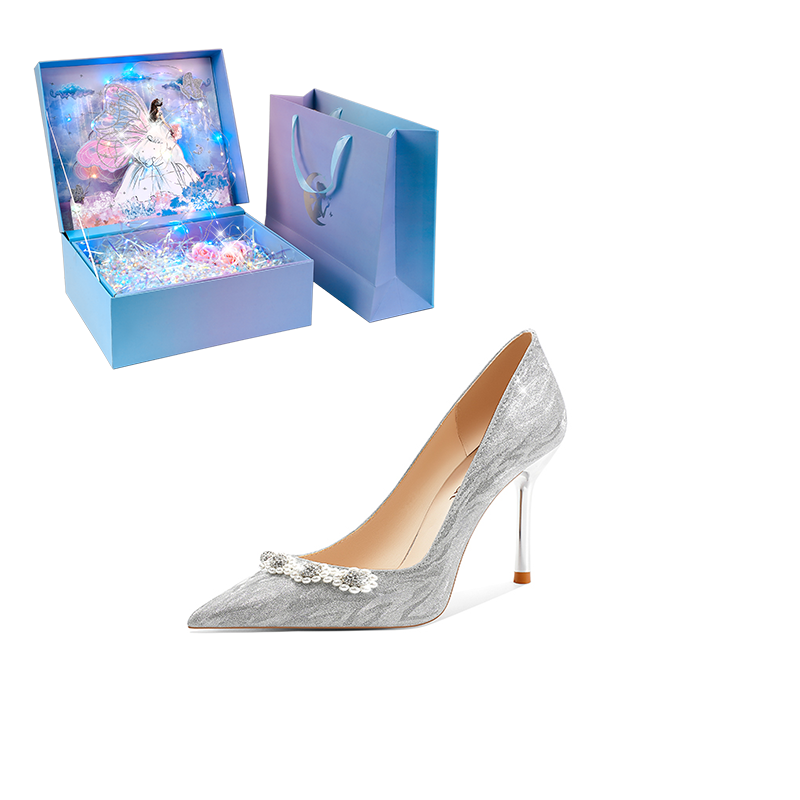 WUGUNIANG Slim Heel High Heels Women's Starlight Silver