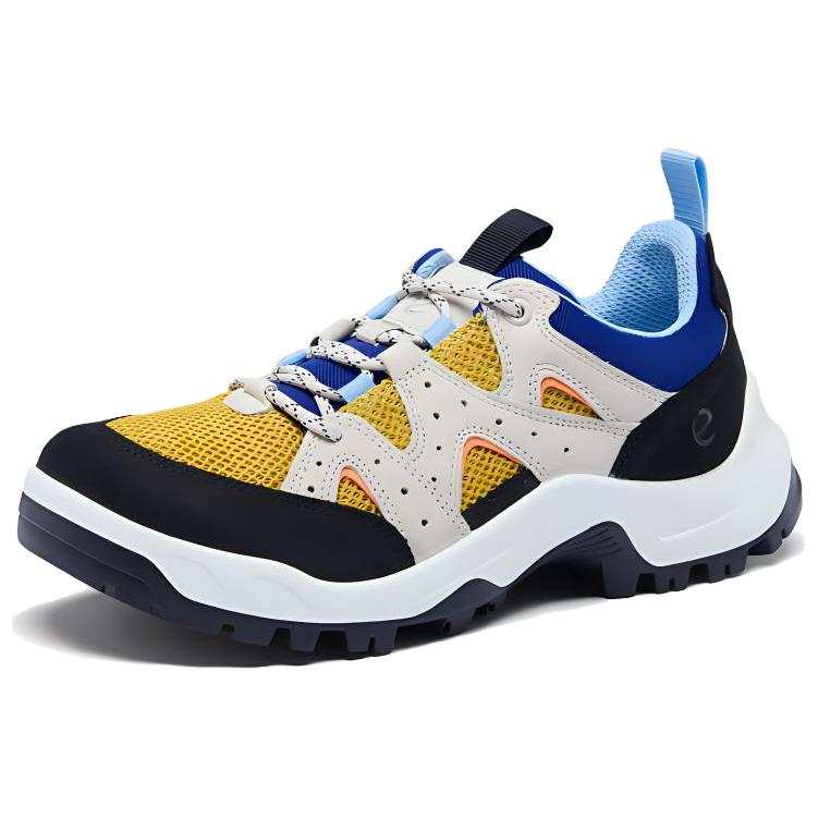 Ecco Off road Series Cow Leather Slip Resistant Low top Hiking Shoes Men's Beige Yellow Black