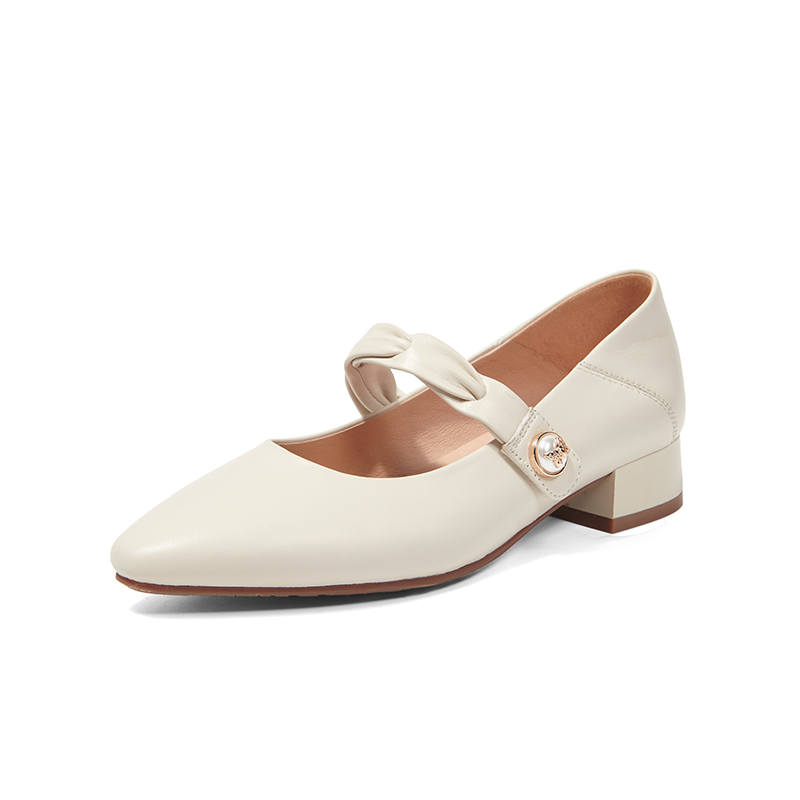PT'SON Sheepskin Chunky Heel Mary Jane Shoes Women's